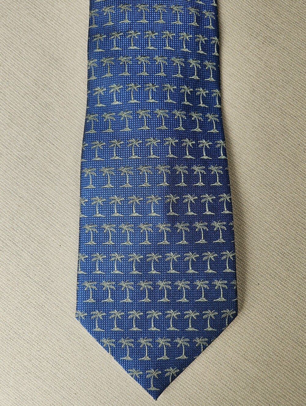 Tommy Bahama Blue Tie with Light Green Palm Pattern